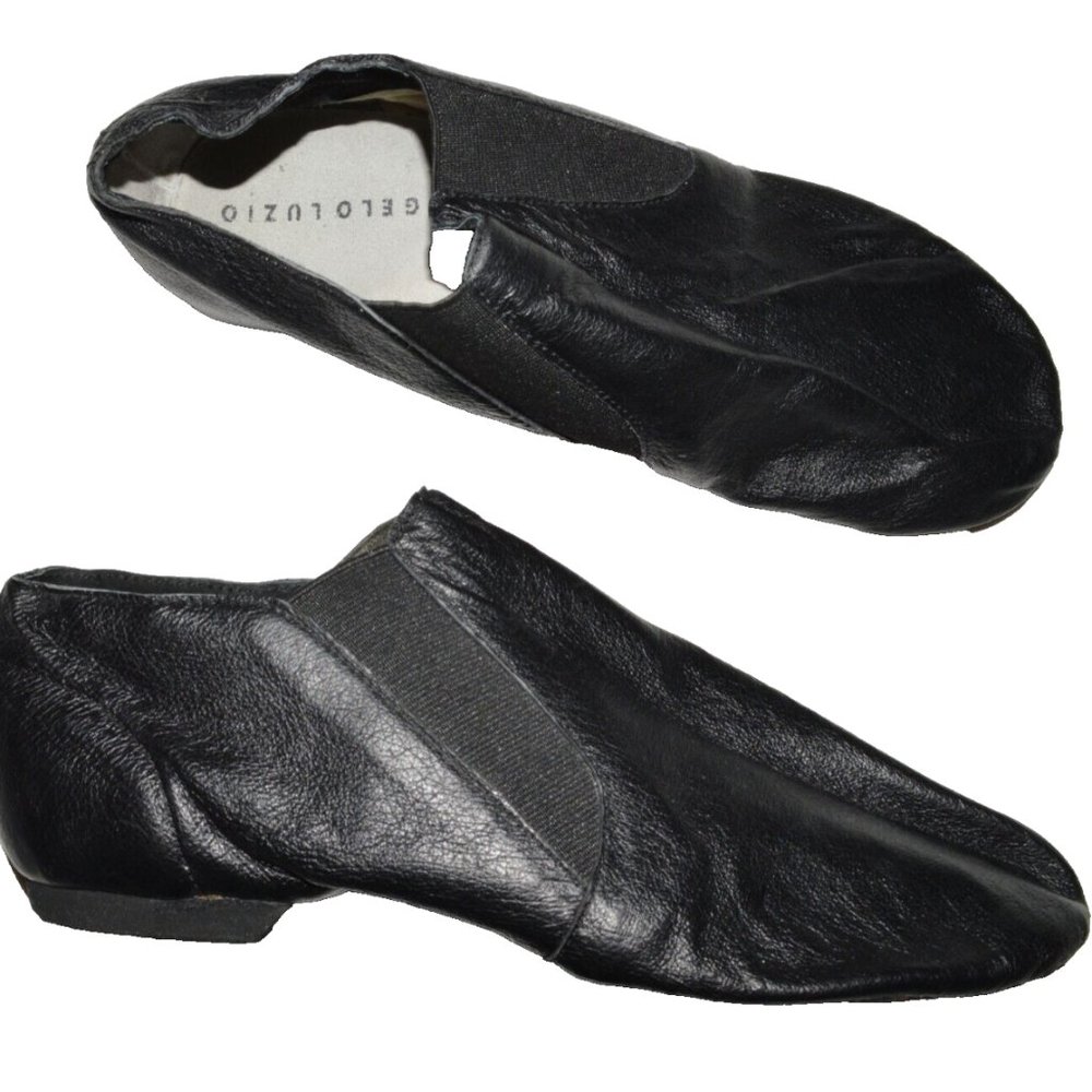 ANGELO LUZIO UNISEX M 7 W 9 BLACK LEATHER ELASTIC SPLIT SOLE JAZZ DANCE SHOES
